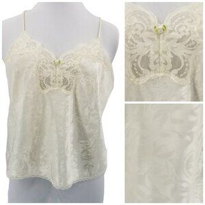 Satin Slip Style Crop Top Lace Trim Ivory Size Small Medium